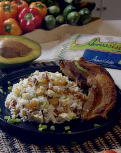 Arroz con queso y plátano