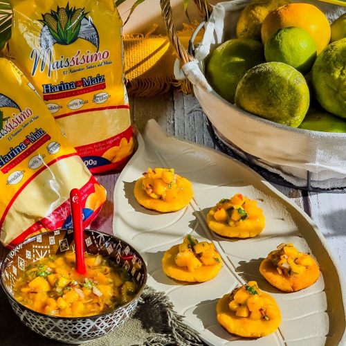 tortillitas con ceviche de mango